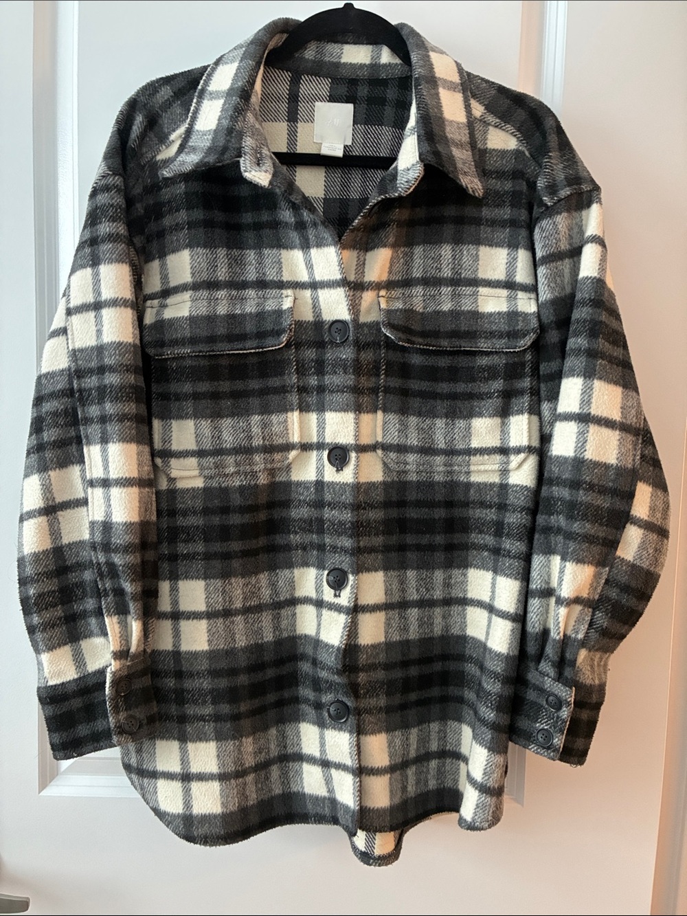 H&M Size L Oversized Wool-Blend Plaid Shacket
